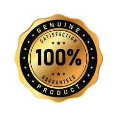 A gold badge prominently displays a 100 percent satisfaction guarantee, highlighting a genuine product assurance. The design is minimal and ideal for branding purposes.