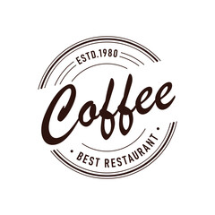 This design features a vintage logo for a coffee restaurant, showcasing elegant typography with an established year of 1980, perfect for branding or promotional materials.