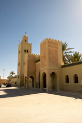 Rissani, Morocco - The large square with the facade of historic building,  Erg Chebbi Sahara desert, North Africa
