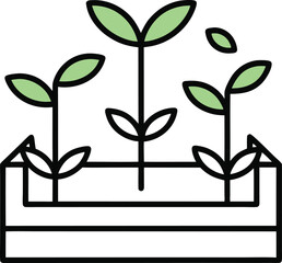 Vector icon of three small plant seedlings growing in a row, black line outline, gardening icon on transparent background.