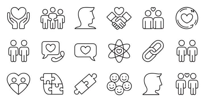 Vector illustration of love connection unity friendship relationships icons and symbols