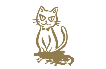 Hand drawn illustration of a cat looking this way 1 color