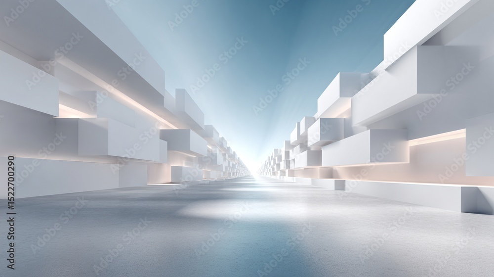 Poster abstract 3d rendering of white cubes forming a tunnel