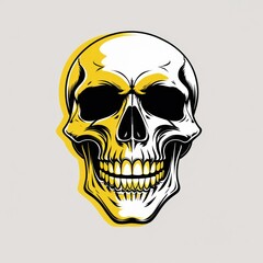 Fototapeta premium Detailed graphic skull, smiling, with yellow border