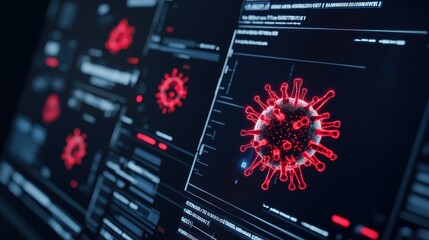 Advanced Cybersecurity Diagnostic Interface with Virus Visualization for Critical Analysis