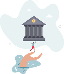 Government bailout to help support bank from bankruptcy to prevent banking downfall by injection, buy bonds to pay for loan and obligation concept. character life .