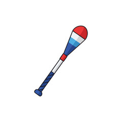 A vector illustration of a stylized baseball bat in red, white, and blue. This icon design is suitable for sports-related content.
