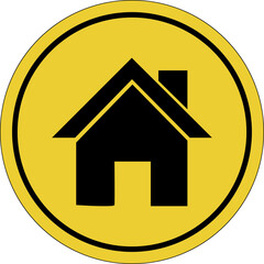 Real estate. Residential area. House. Yellow circle sticker. Warning icon. Sign yellow. Circle label.