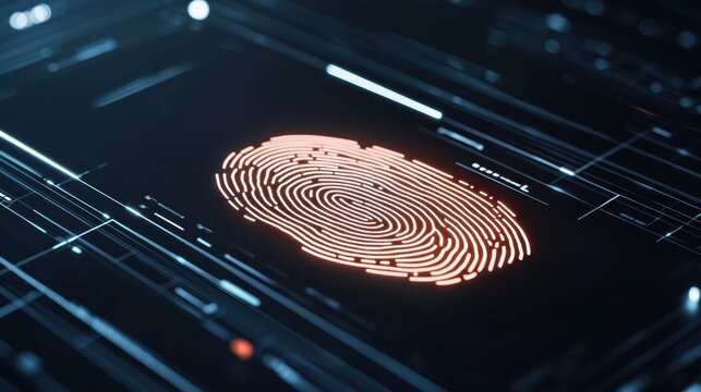 Dramatic Close-Up Digital Fingerprint Scan on Abstract Background with Luxurious Glow Effects