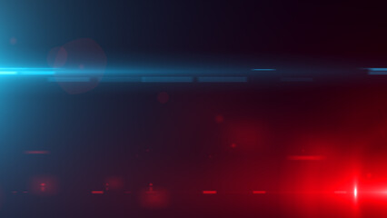 Red and blue light rays on black background	
