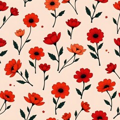Seamless pattern of tiny red flowers in various shades and species