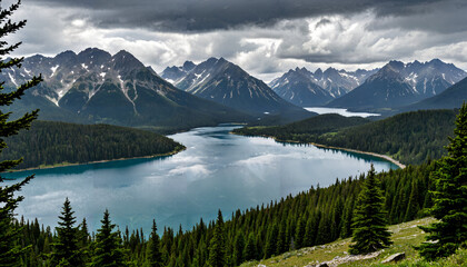 Paysage montagneux avec lac et for&ecirc;t