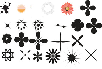 Set of black and white flowers icon 