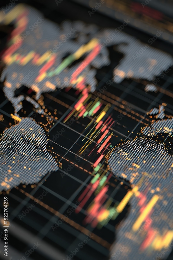 Poster global stock market data on world map display