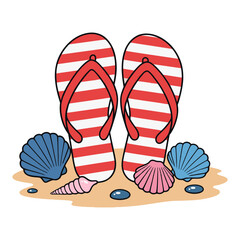 Beach Sandals and Seashells Illustration