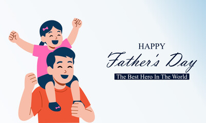 Happy Father's Day! Vector cute illustration of dad with children. Drawings Father's Day with holiday wishes for postcards, posters, banner.
