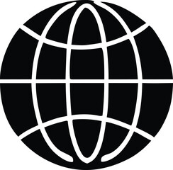 Black and white globe icon simple graphic design element representing global connectivity