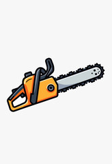 Fototapeta premium Simple vector icon of a chainsaw with thick black lines and flat solid tones, shown on white background with high contrast, suitable for tool apps, infographic elements, or labels 