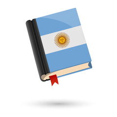 The book is covered in the flag of the Argentina. Vector illustration of 3D language book on white background.