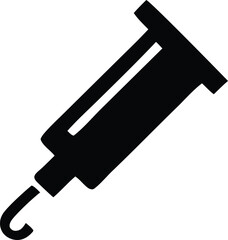 A simple black silhouette icon of a syringe for medical or scientific use
