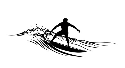 Fototapeta premium Surfer Silhouette Riding a Wave Graphic