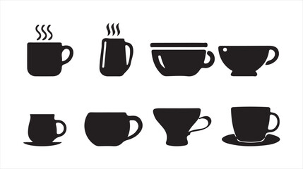 Teapots and Cups Silhouette Icon Set – Black Vector Illustration of Tea Serving. Victor illustration eps 10