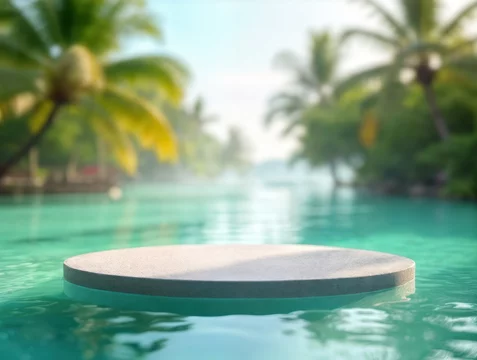 Smooth Concrete Podium Floating in Turquoise Lagoon