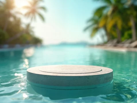 Tropical Morning Scene with Concrete Platform in Blue Lagoon