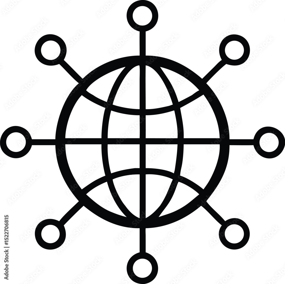 Poster global network connection icon representing worldwide communication and connectivity solutions desig