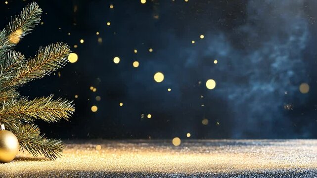 Festive Christmas Decoration: Golden Ornament and Sparkling Lights