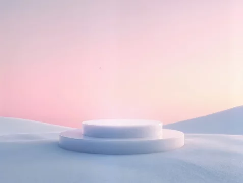 Premium Skincare Background with Frosted Podium at Sunrise