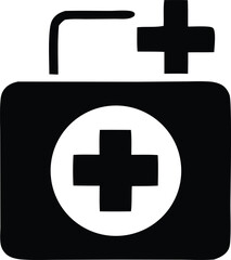 Obraz premium Black and white medical kit icon with a prominent cross symbol