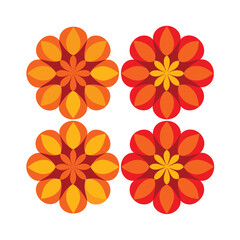 Four colorful retro floral designs arranged on a white background in square arrangement
