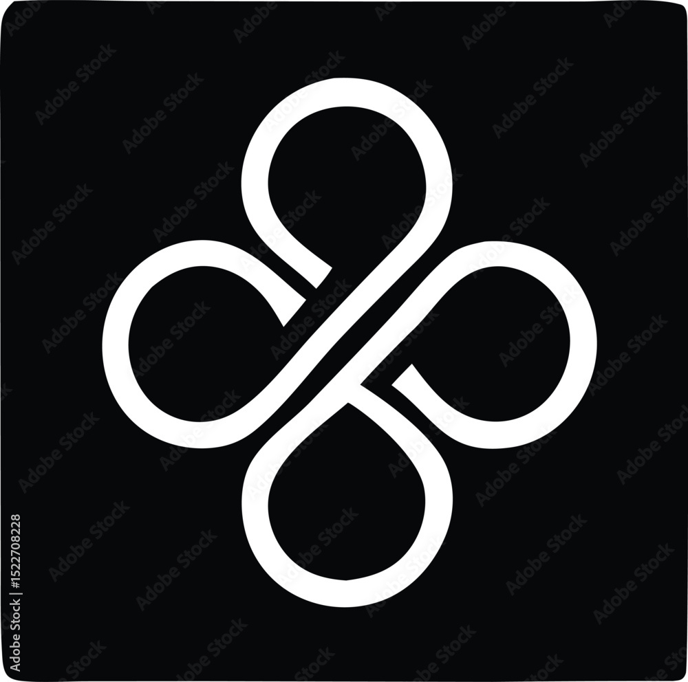 Poster abstract white interlocking loops design on black background simple geometric pattern