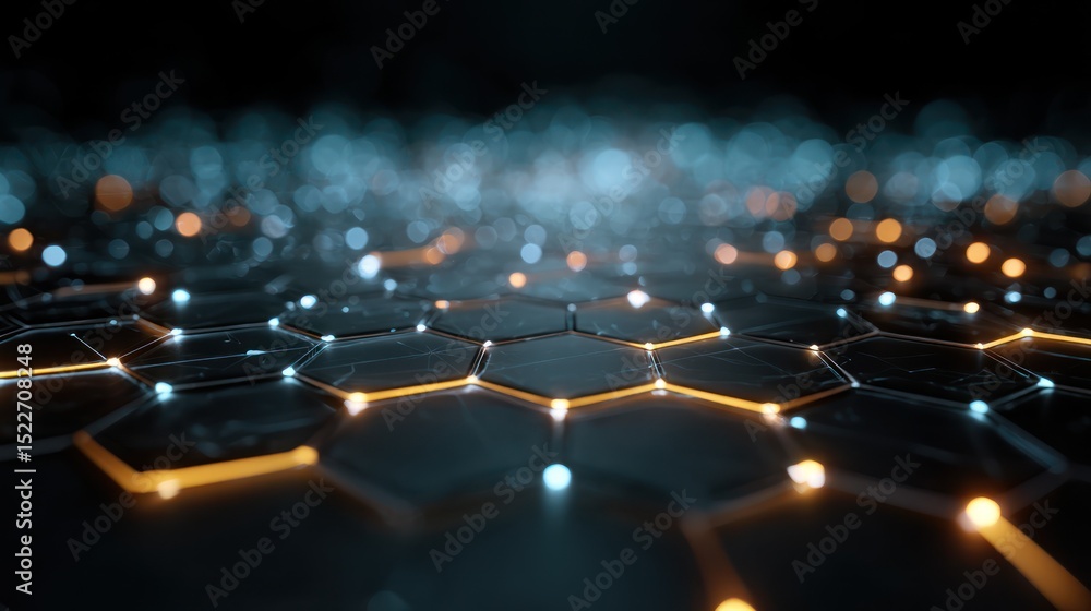 Poster Abstract hexagonal pattern with glowing lines