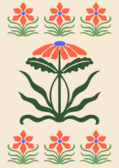 Art Nouveau style illustration vector poster. Vintage print design with whimsical flowers and plants
