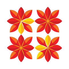 Vector illustration of four abstract floral designs in red orange and yellow colors