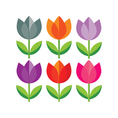 Colorful and stylized tulip flowers repeating pattern on a clean white background