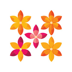 Vibrant floral design with colorful flowers on white background in modern geometric style