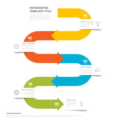 Colorful infographic template with a process diagram with 5 outlined steps. It is ideal for visualizing a business flow or educational concept using this infographic template and process diagram.