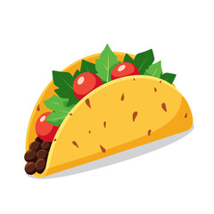 Delicious Cartoon Taco with Beans, Tomatoes, and Greens Illustration on White Background