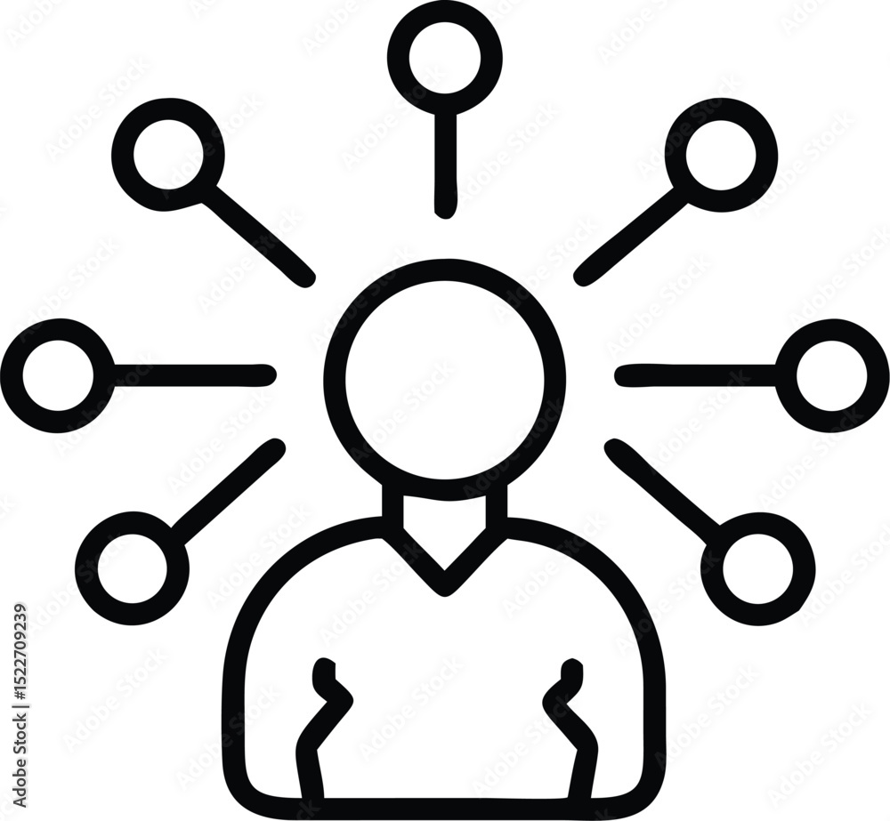 Aufkleber person with multiple connections network hub concept for skills and communication illustration vecto