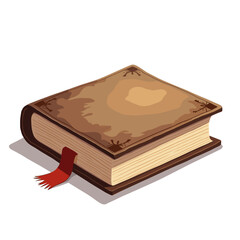 Illustration of a Brown Leather Bound Book with Red Bookmark, Antique and Ornate Design