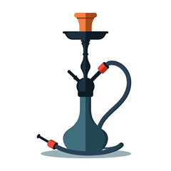 Detailed Flat Vector Illustration of a Hookah with a Dark Blue Base and Orange Accents on a White Background