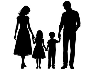 Harmony in Shadows: A Family Bond, Silhouette of a family standing together, representing strong bonds