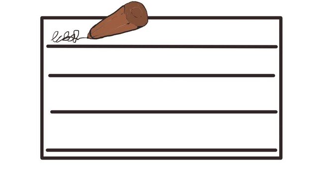 A big pencil writes a letter. A writing instrument makes a note in a document.
