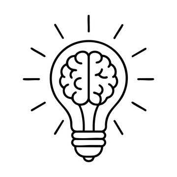 lightbulb with a brain inside it icon; Creative idea line icon; innovation, solution and intelligence icons