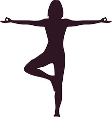 Fototapeta premium Woman in tree pose yoga silhouette on transparent background. Figure demonstrating balance and meditation for holistic wellness concept.