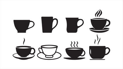 Teapots and Cups Silhouette Icon Set – Black Vector Illustration of Tea Serving. Victor illustration eps 10