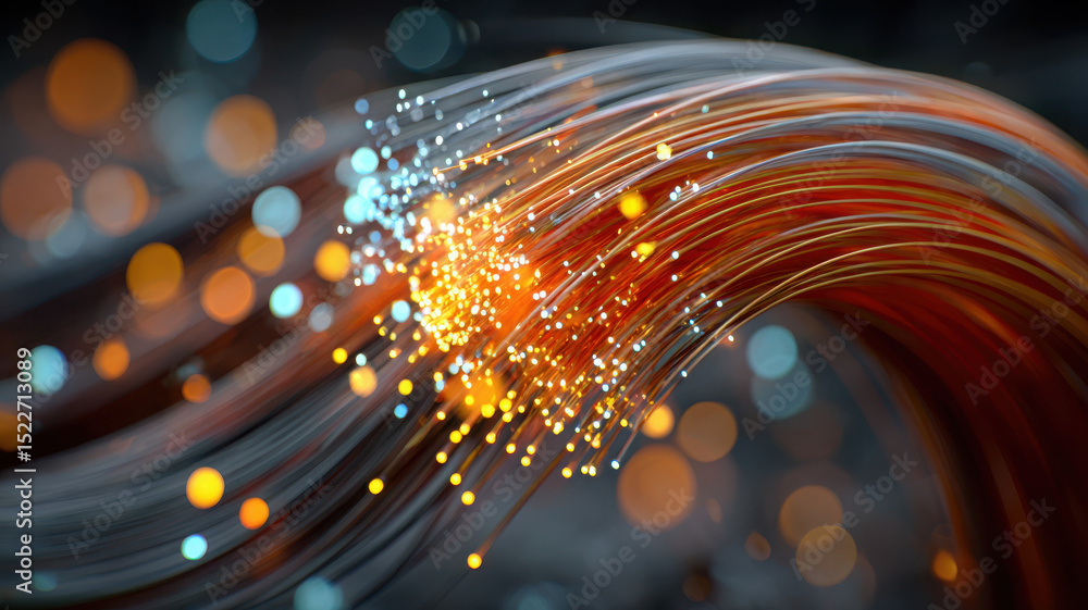 Poster colorful light trails with glowing particles create dynamic scene